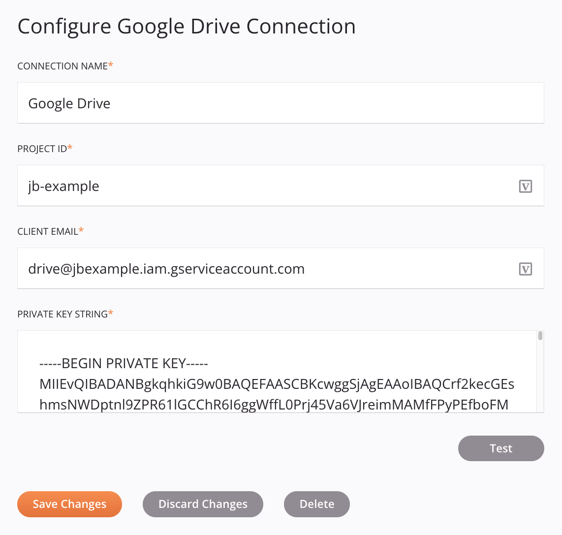 Configuración de la conexión de Google Drive