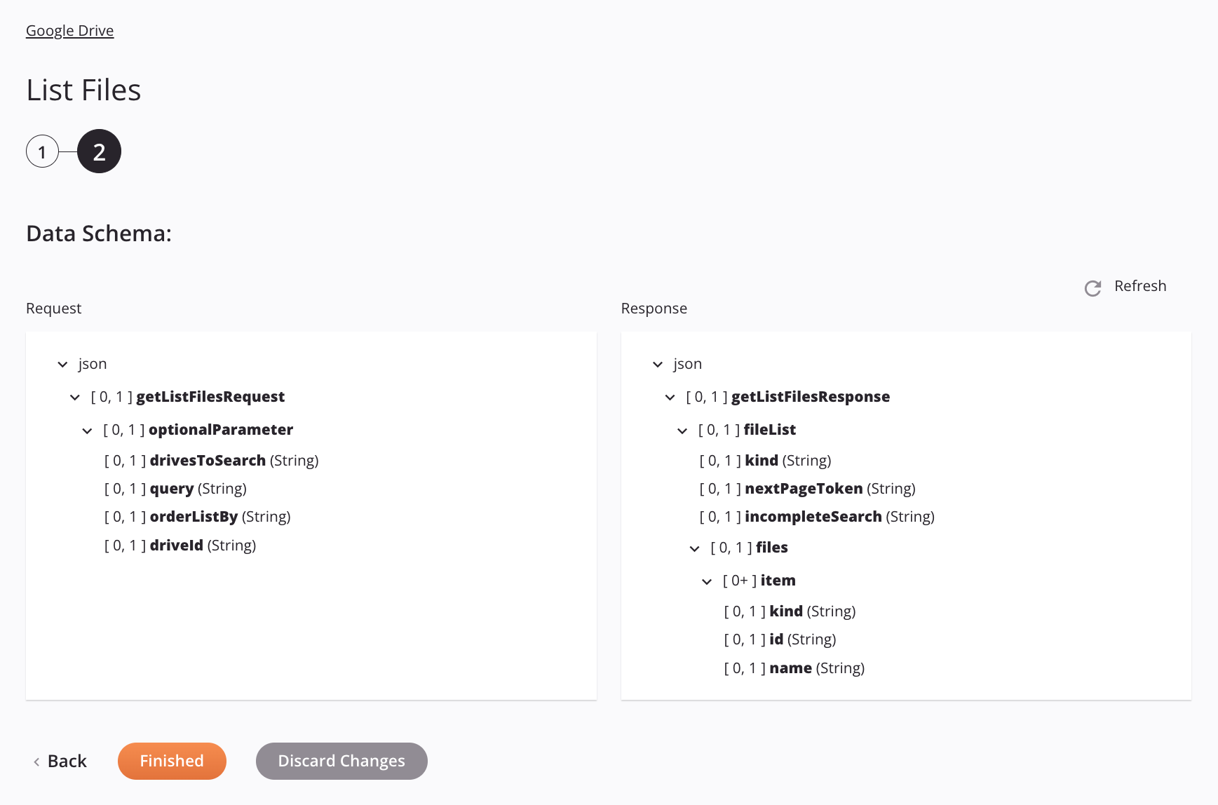 Paso 2 de configuración de actividad de archivos de lista de Google Drive