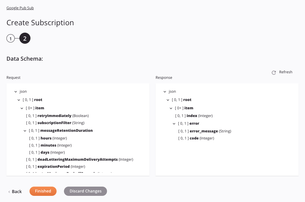 Google Pub Sub Crear configuración de actividad de suscripción Paso 2