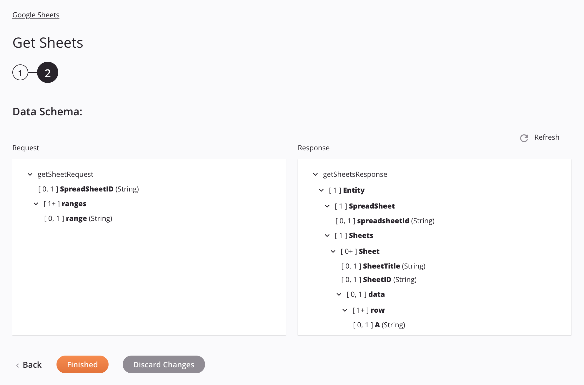 Google Sheets Get Sheets activity configuration step 2