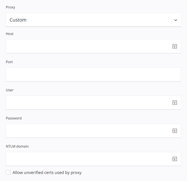 HTTP v2 connection configuration custom proxy settings