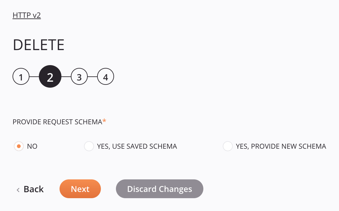 HTTP v2 DELETE activity configuration step 2