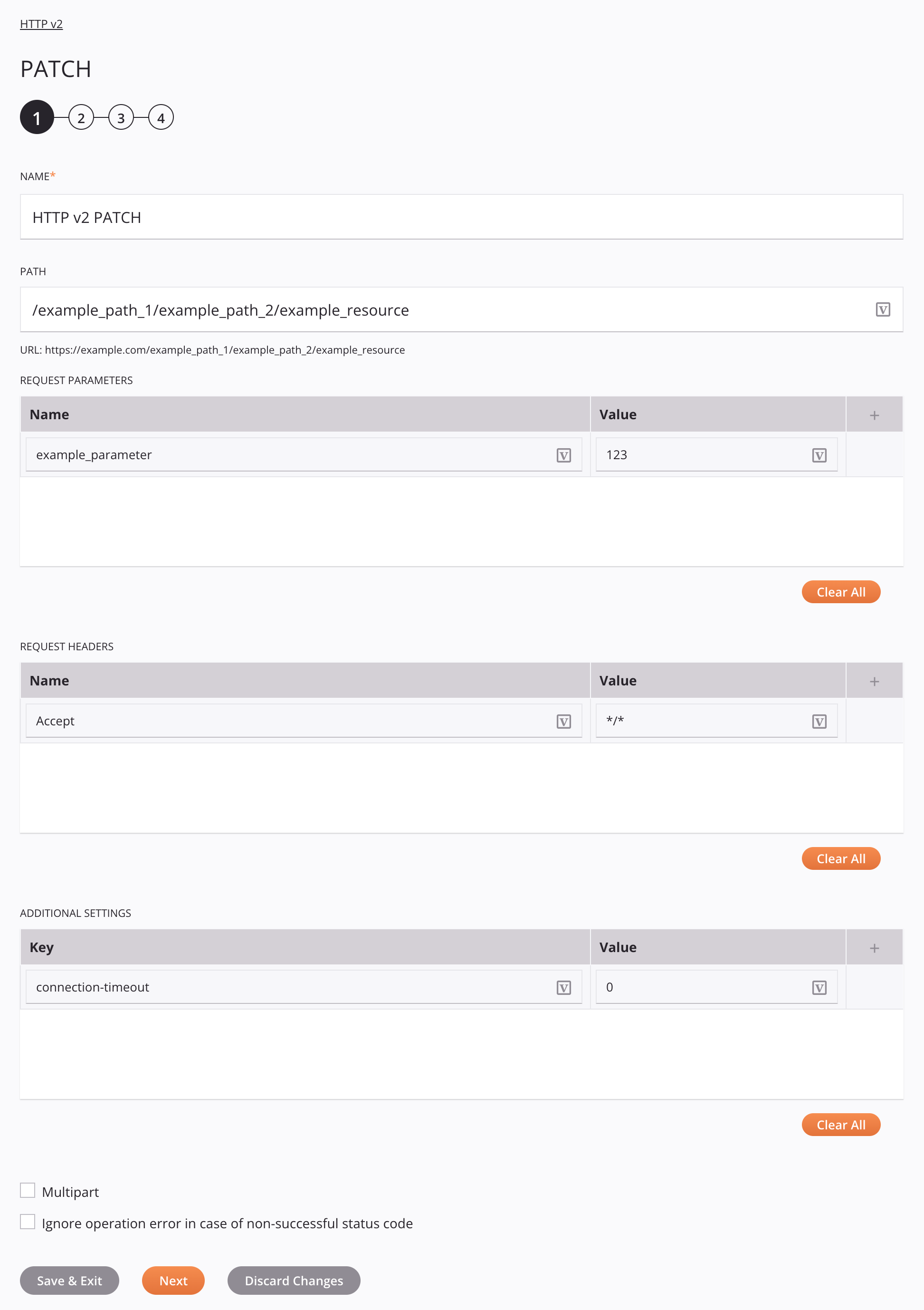 HTTP v2 PATCH activity configuration step 1