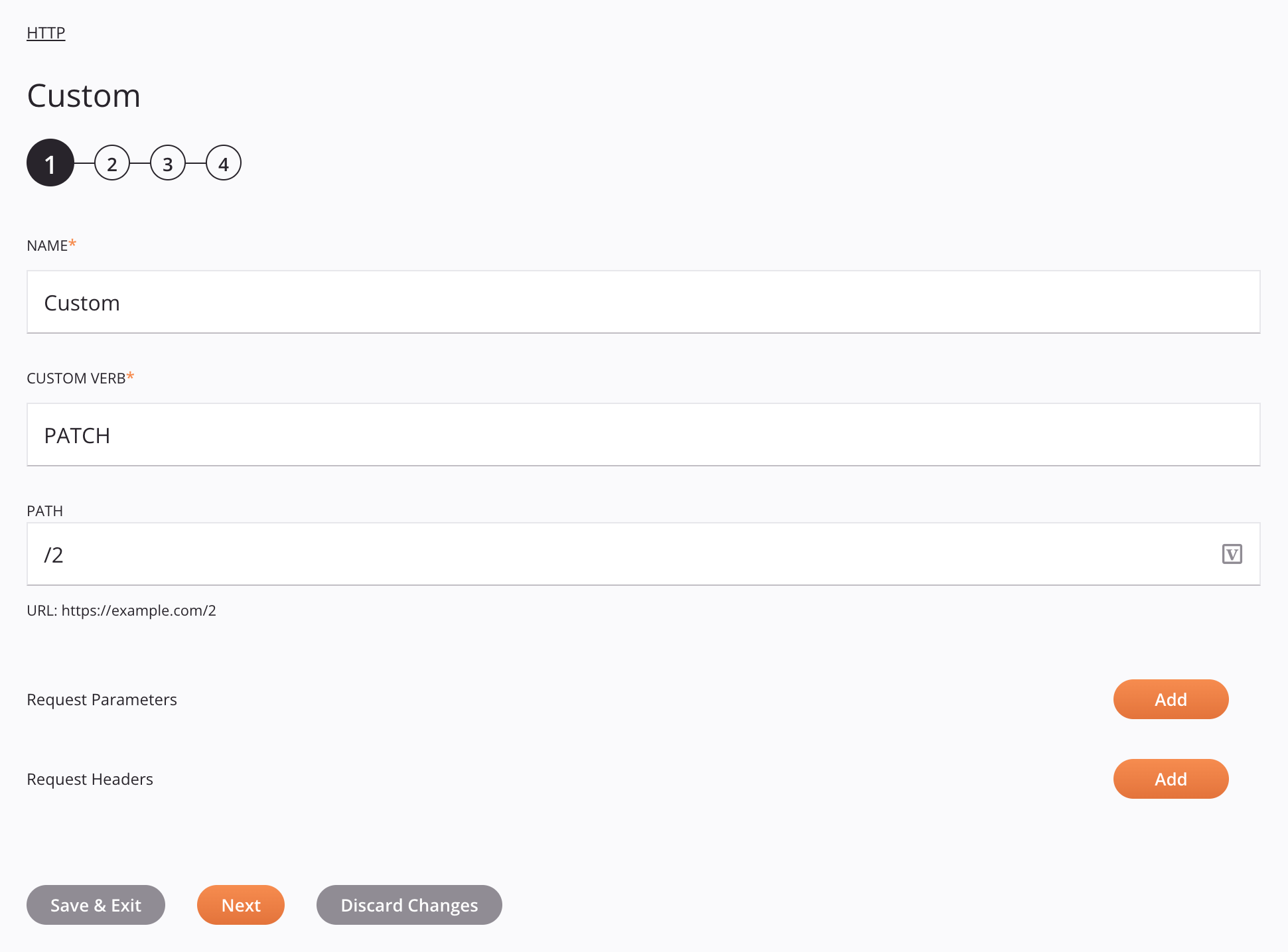 HTTP Custom activity configuration step 1