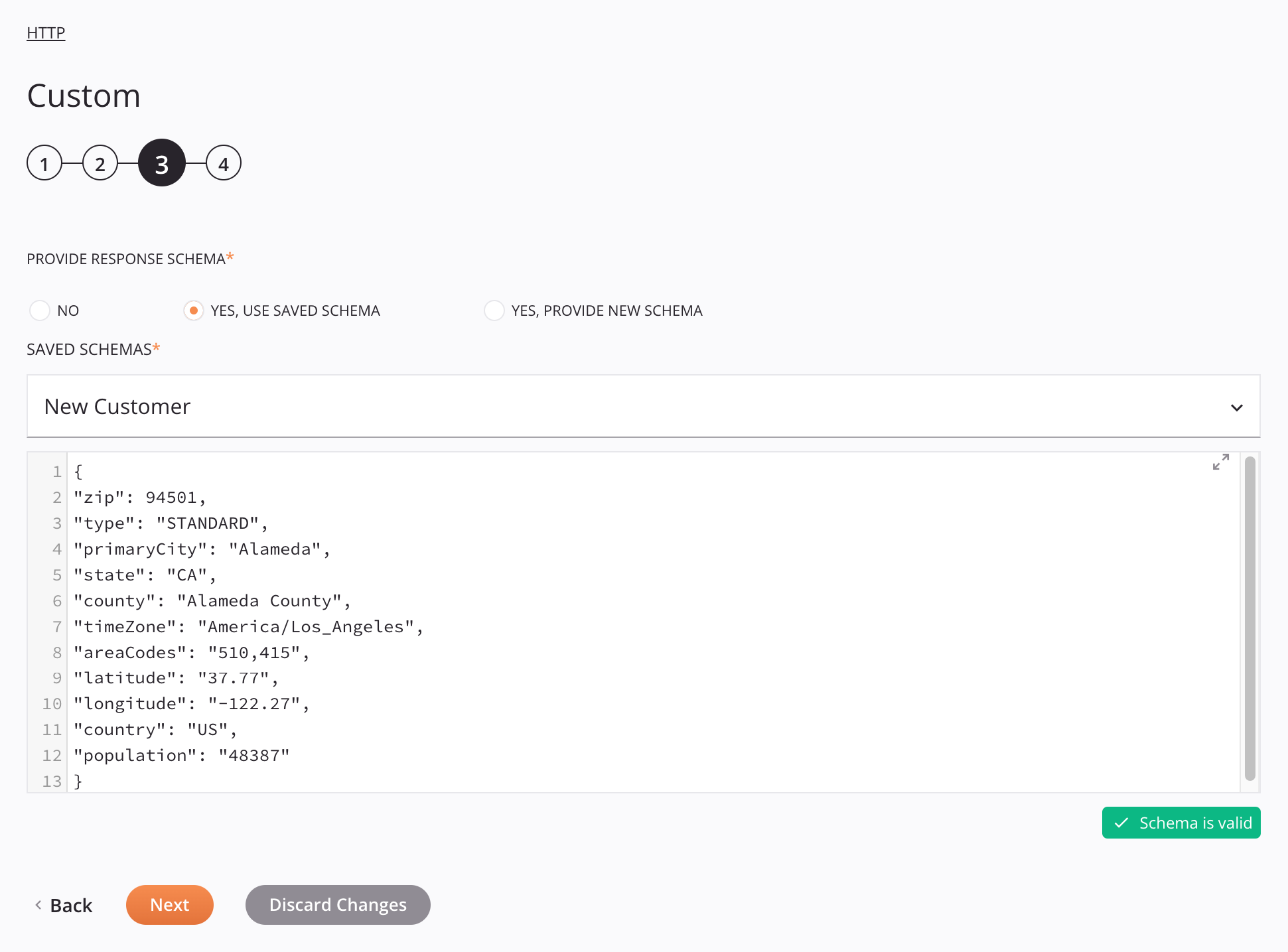 Paso 3 de configuración de actividad personalizada HTTP