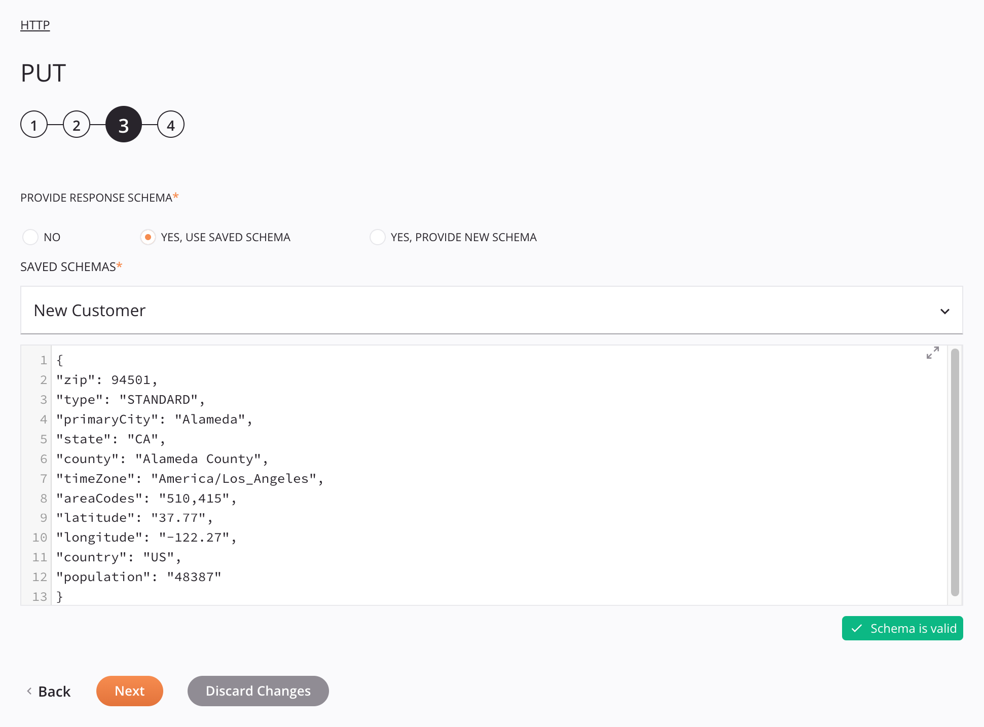 Etapa 3 da configuração da atividade HTTP PUT