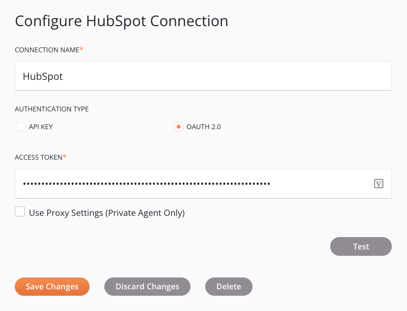 HubSpot connection configuration