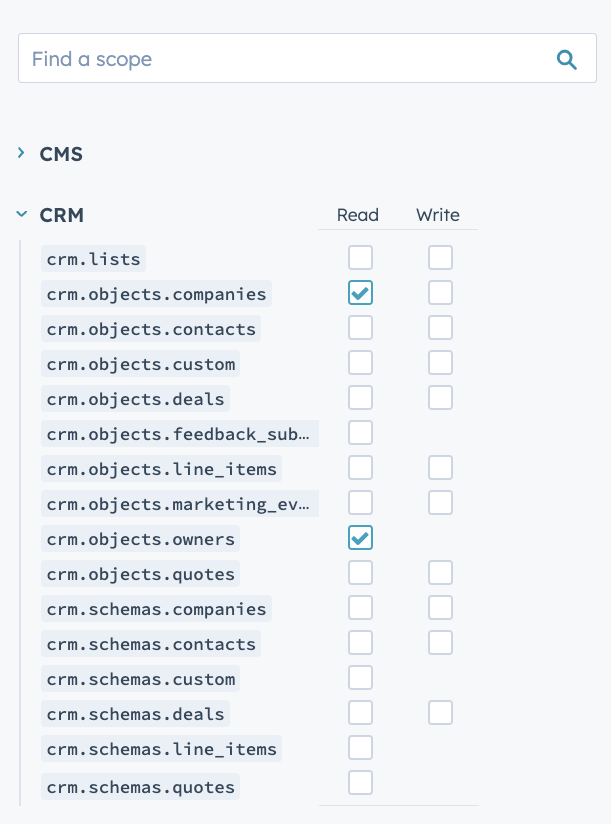 HubSpot scopes