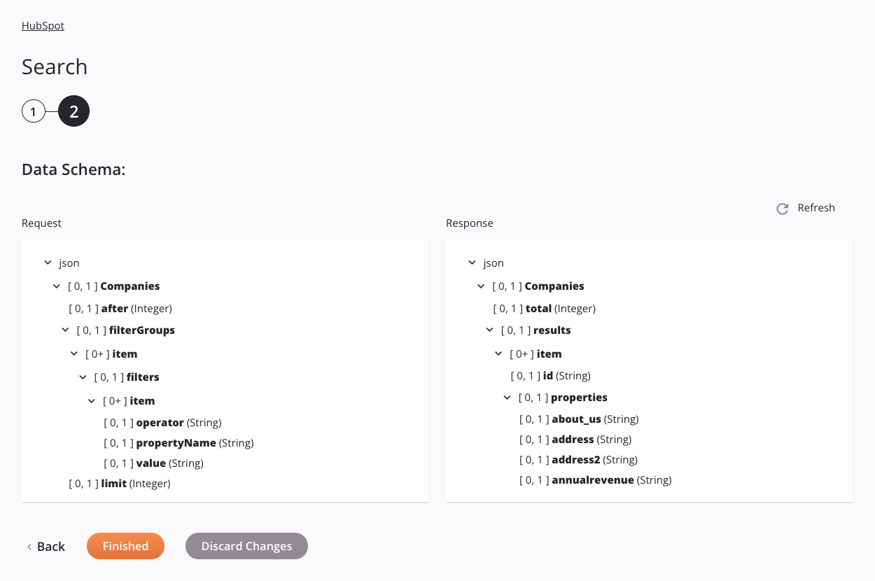 HubSpot Search activity configuration step 2