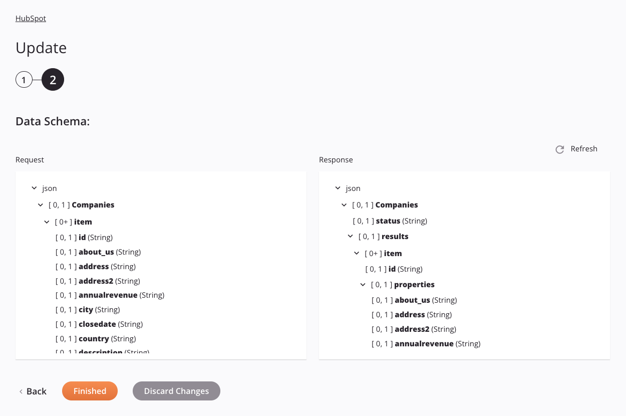 HubSpot Update activity configuration step 2