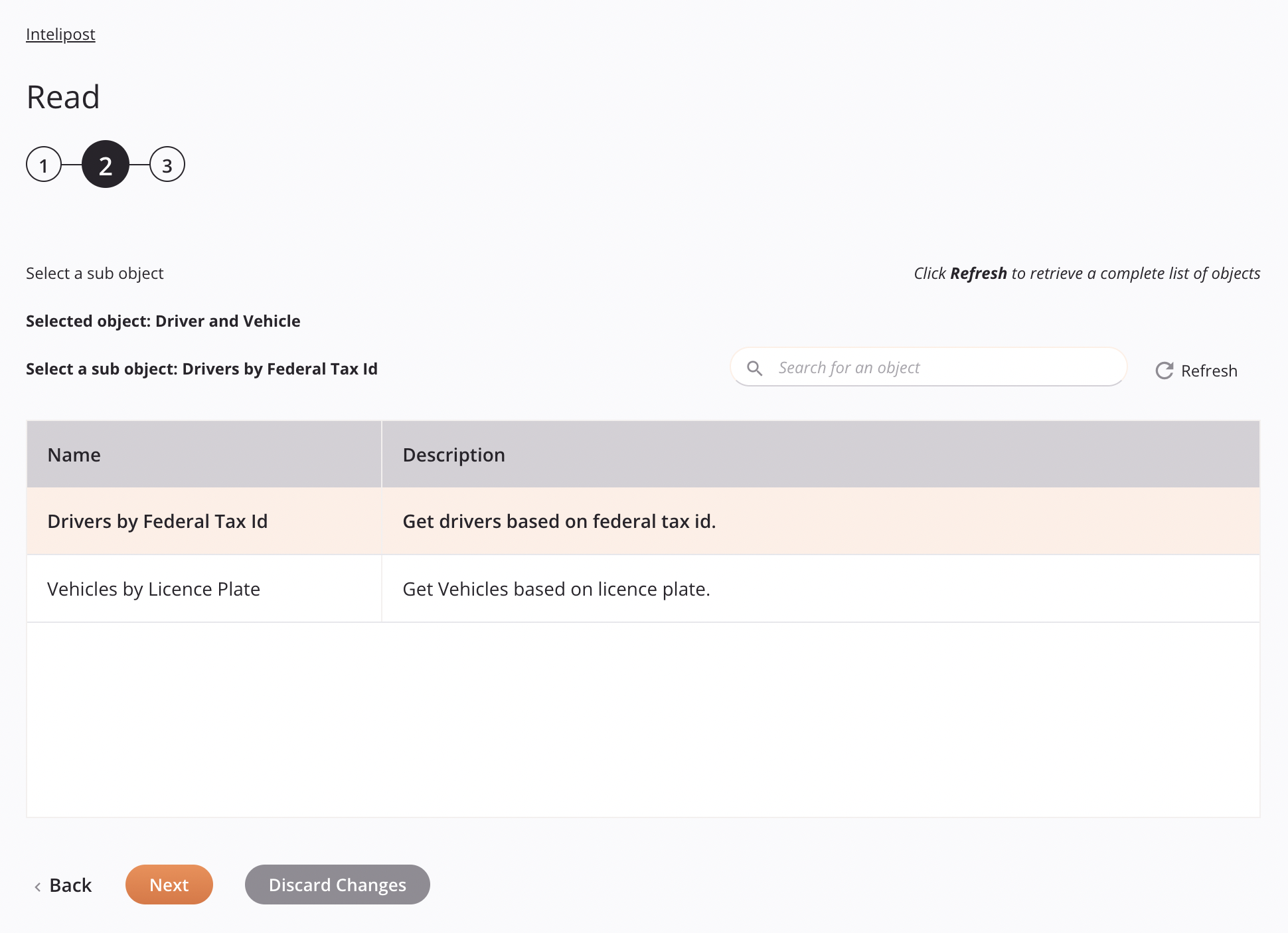 Configuración de actividad de lectura Intelipost Paso 2