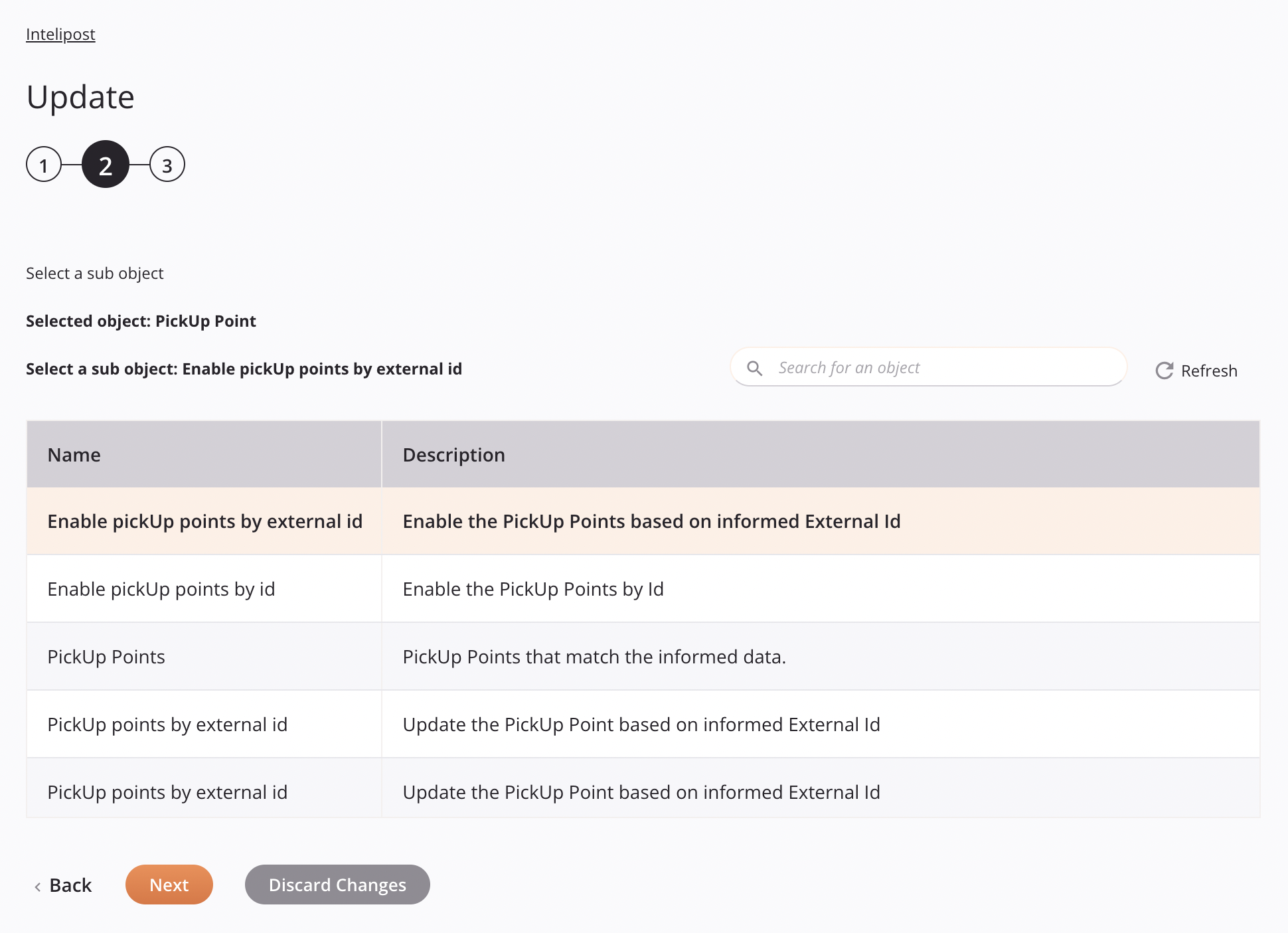 Intelipost Update activity configuration step 2