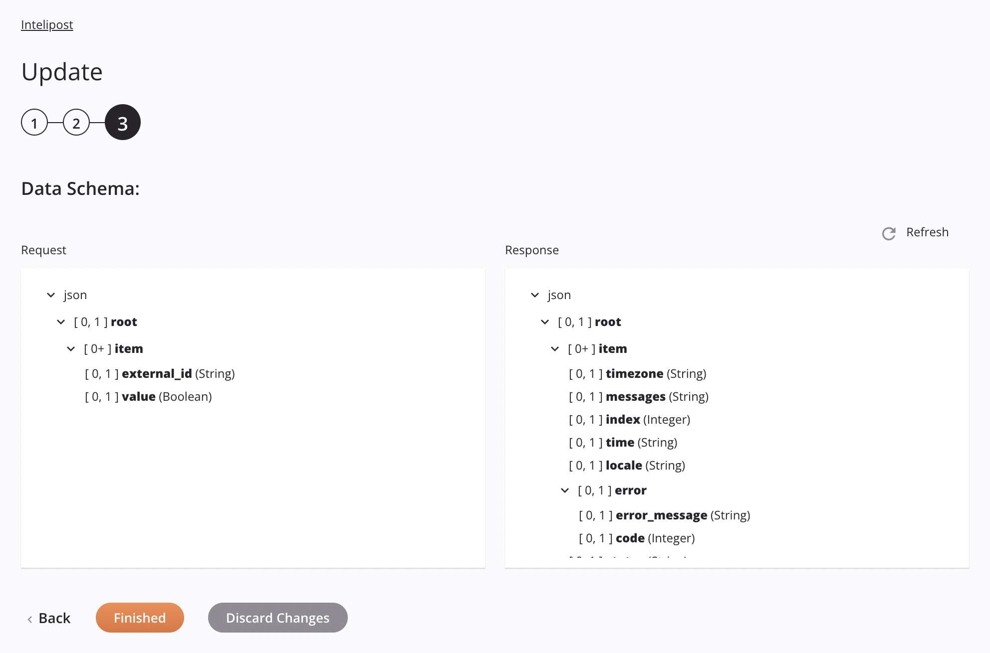 Paso 3 de configuración de la actividad de actualización de Intelipost