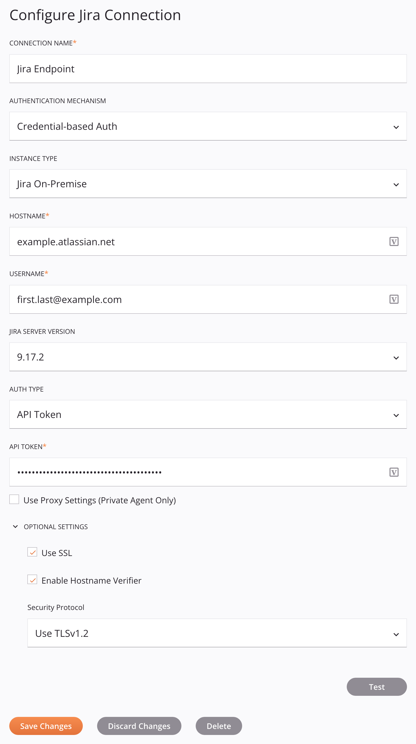 Jira connection configuration