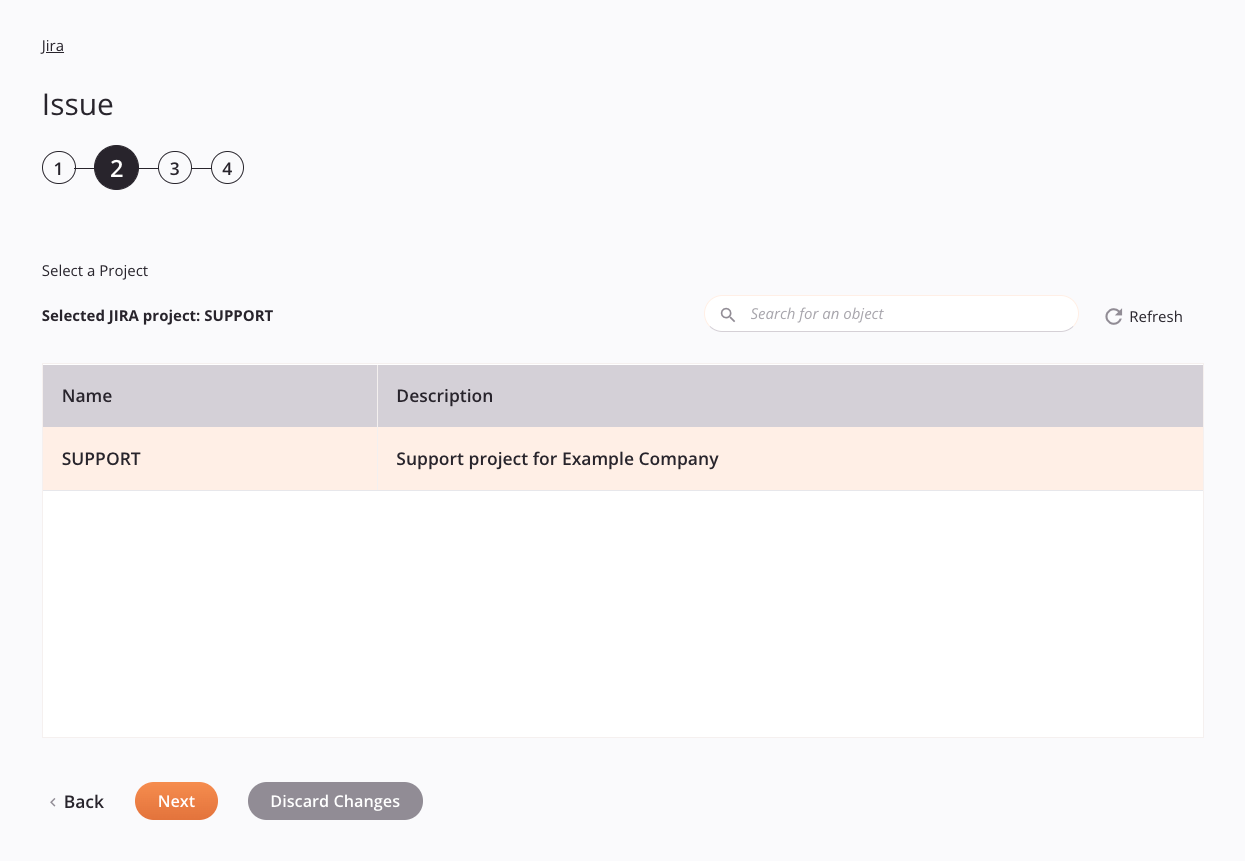 Jira Issue activity configuration step 2