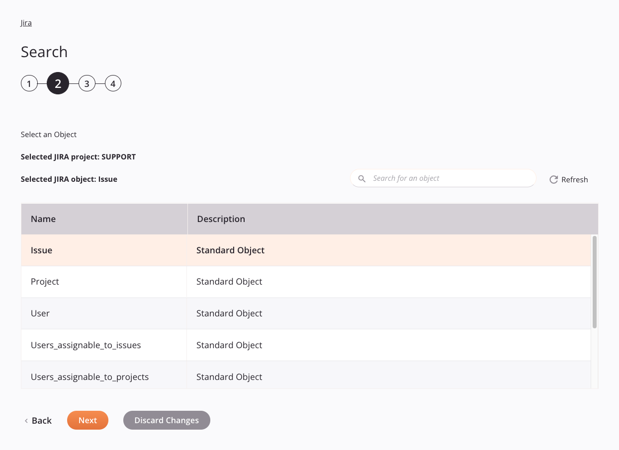 Paso 2 de la configuración de la actividad de búsqueda de Jira