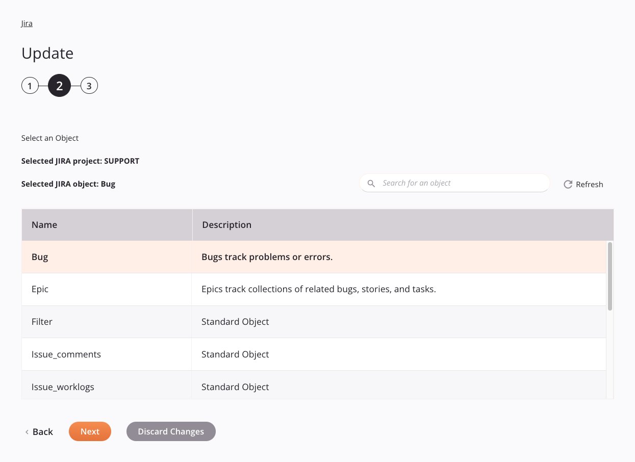 Jira Update activity configuration step 2