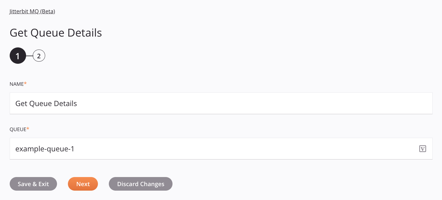 Jitterbit MQ Obtener configuración de actividad Paso 1