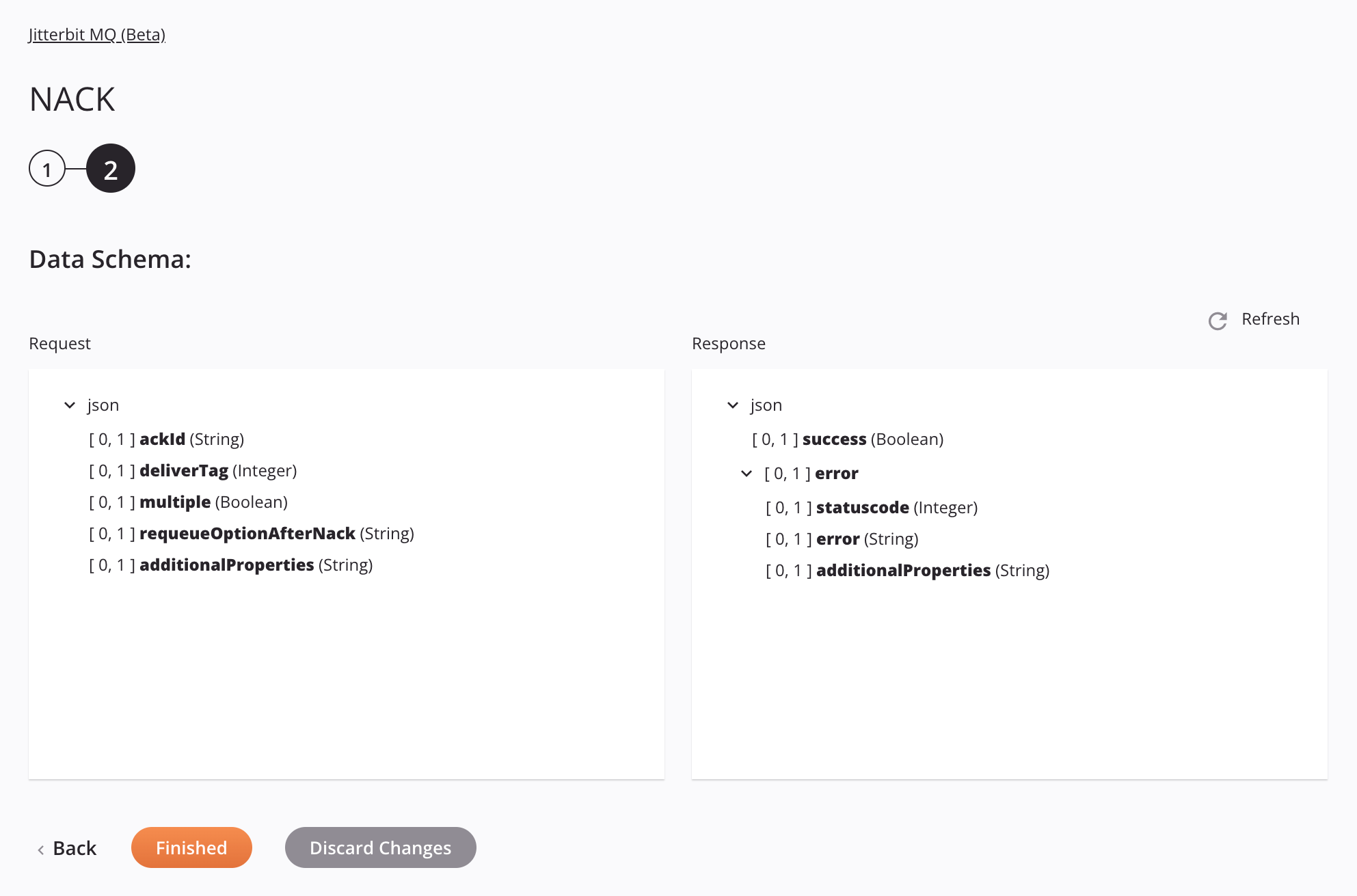 Etapa 2 da configuração da atividade Jitterbit MQ NACK