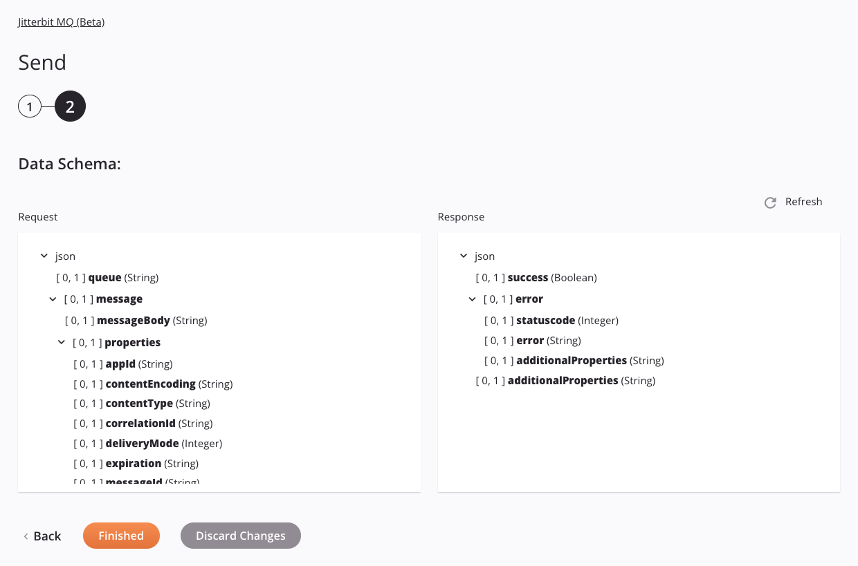 Paso 2 de la configuración de la actividad de envío de Jitterbit MQ