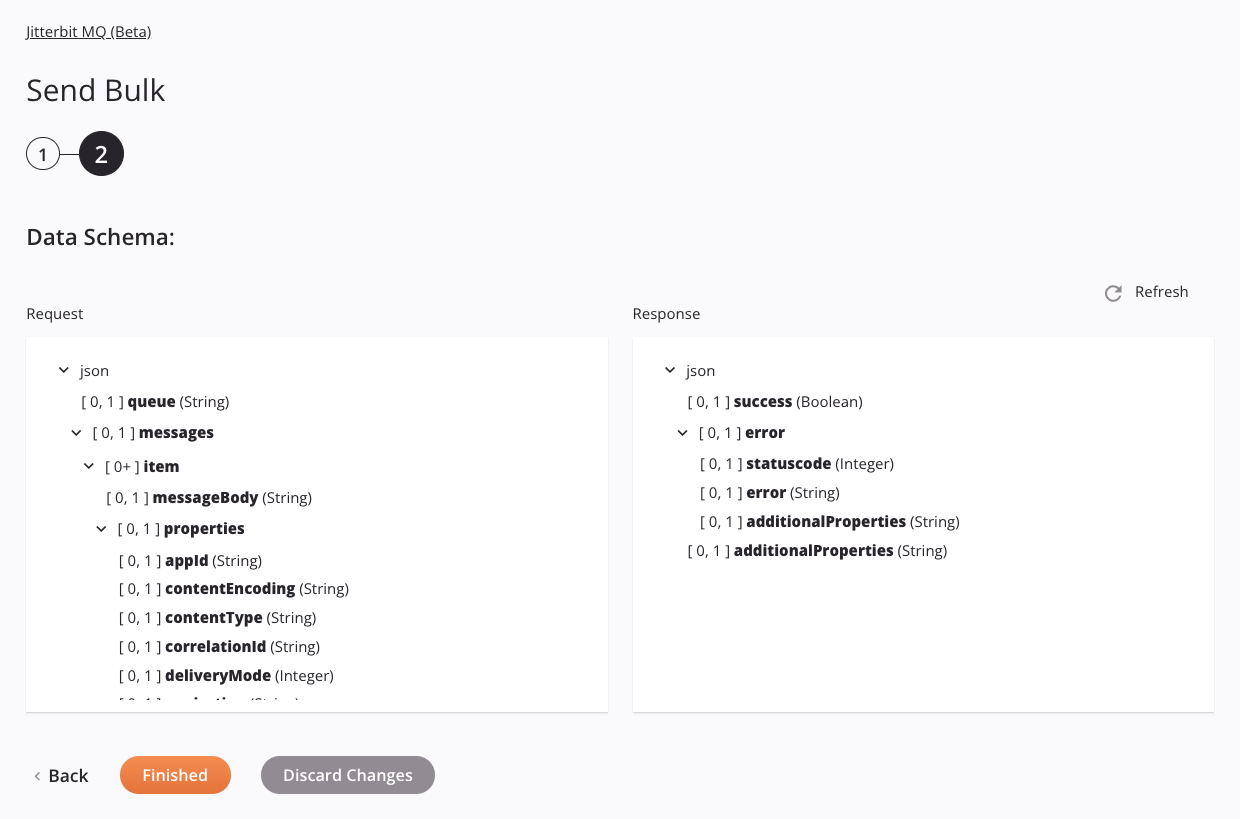 Jitterbit MQ Send Bulk activity configuration step 2