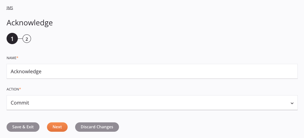 JMS Acknowledge activity configuration step 1