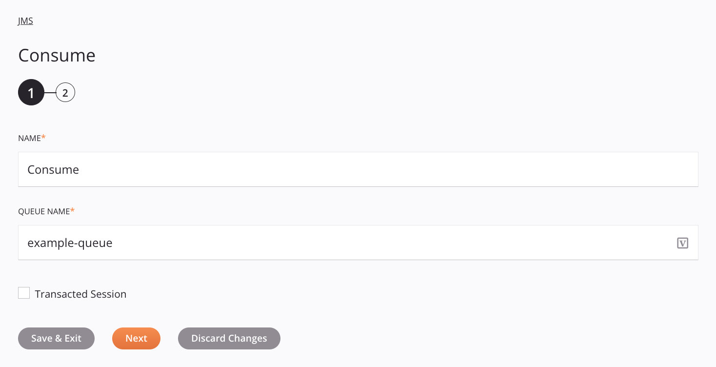 JMS Consume activity configuration step 1