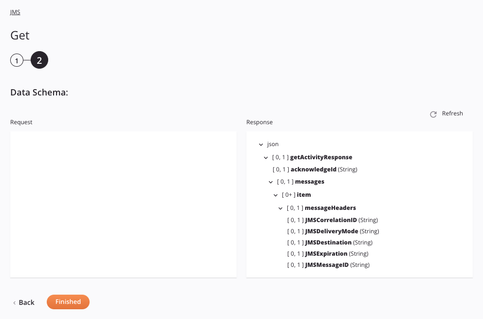 Paso 2 de configuración de la actividad de obtención de JMS