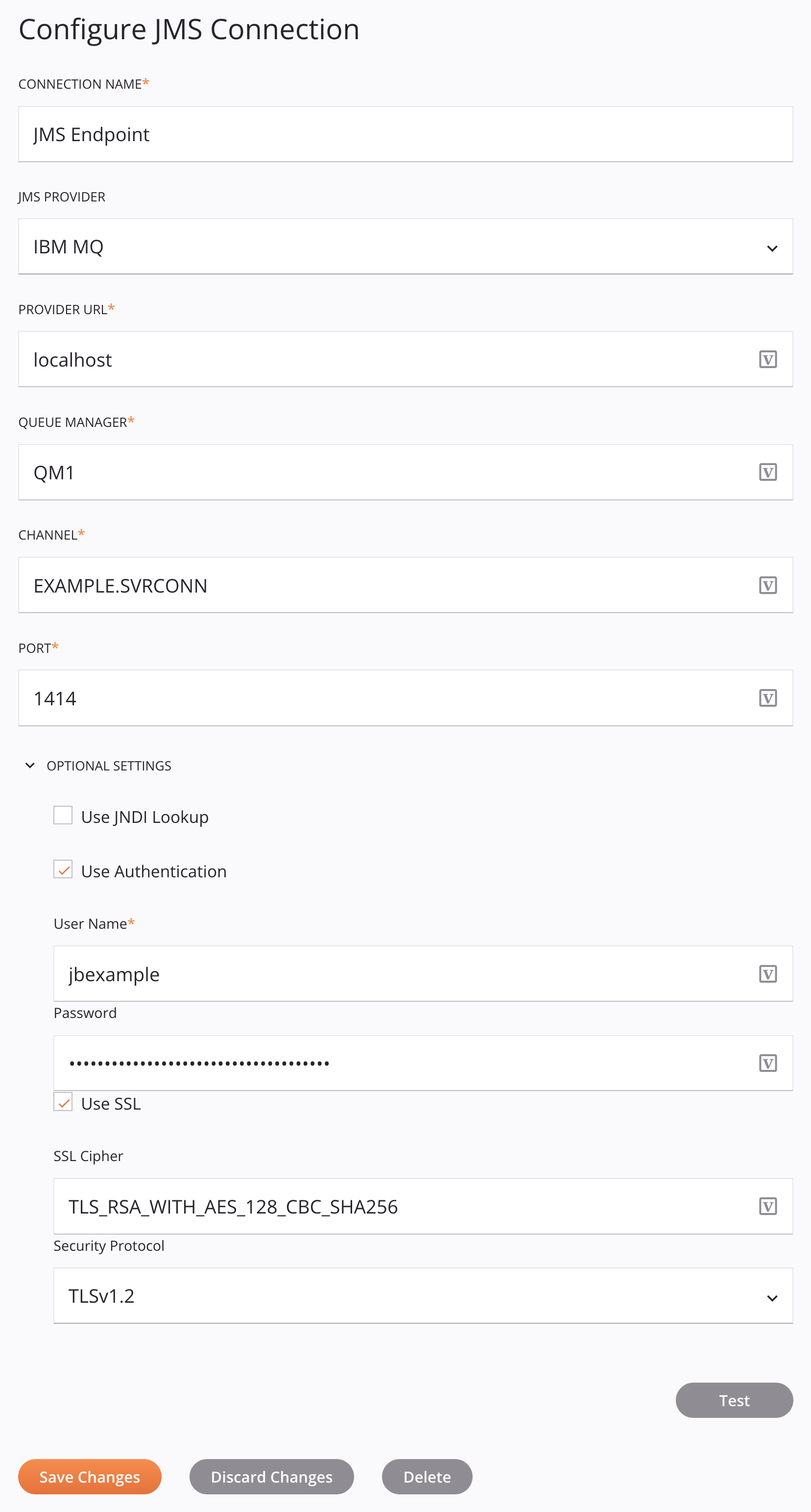 JMS ibm mq connection configuration