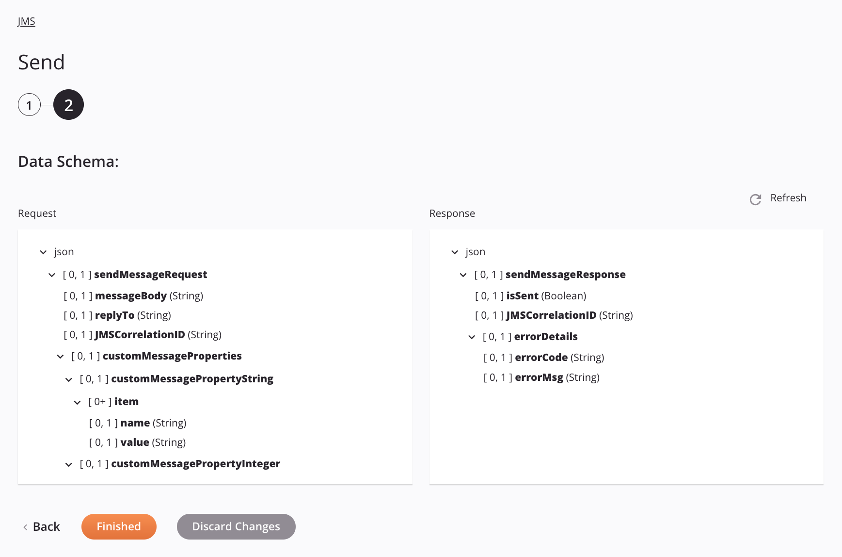 Paso 2 de configuración de la actividad de envío JMS