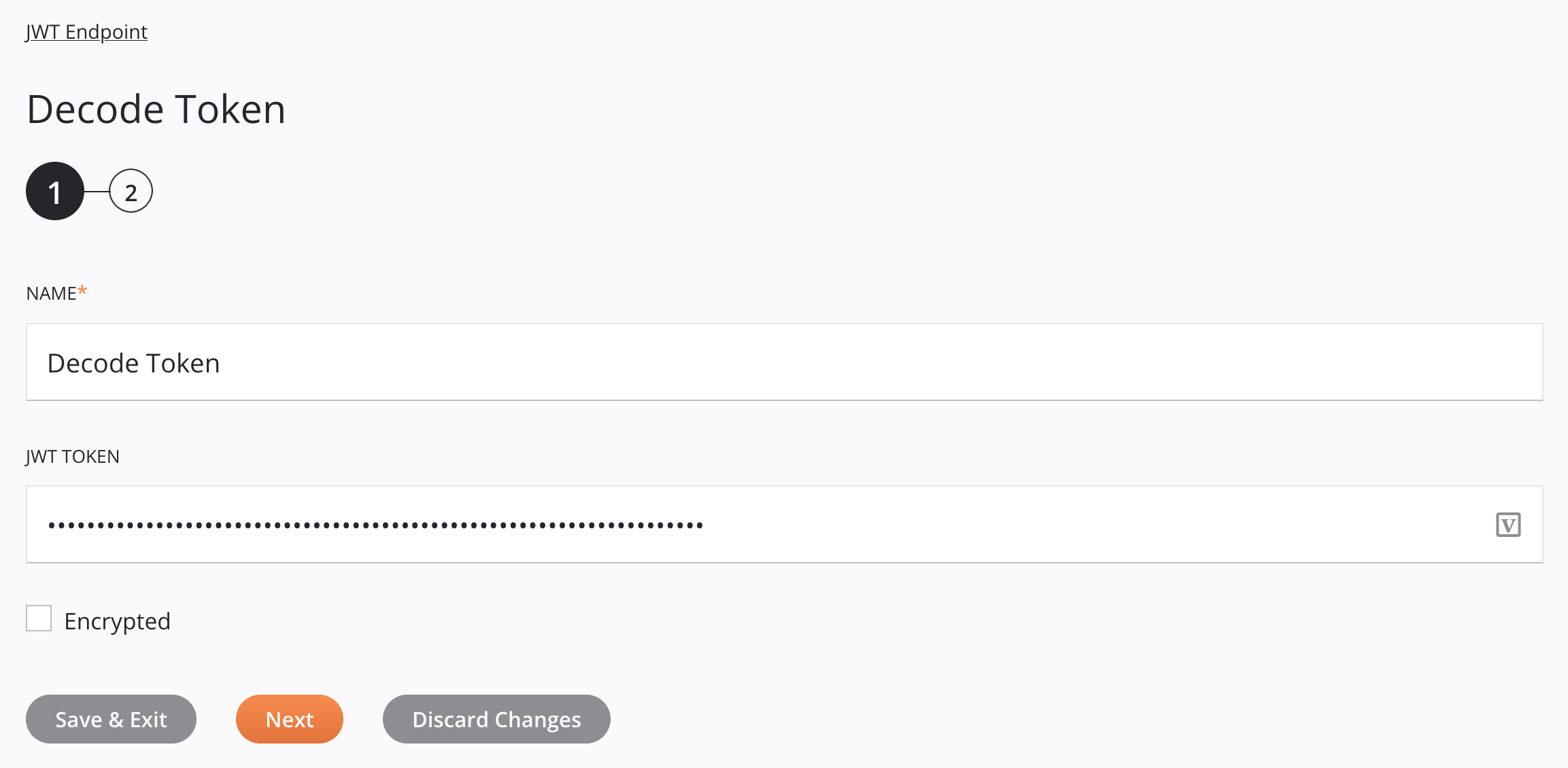 JWT Decode Token activity configuration step 1