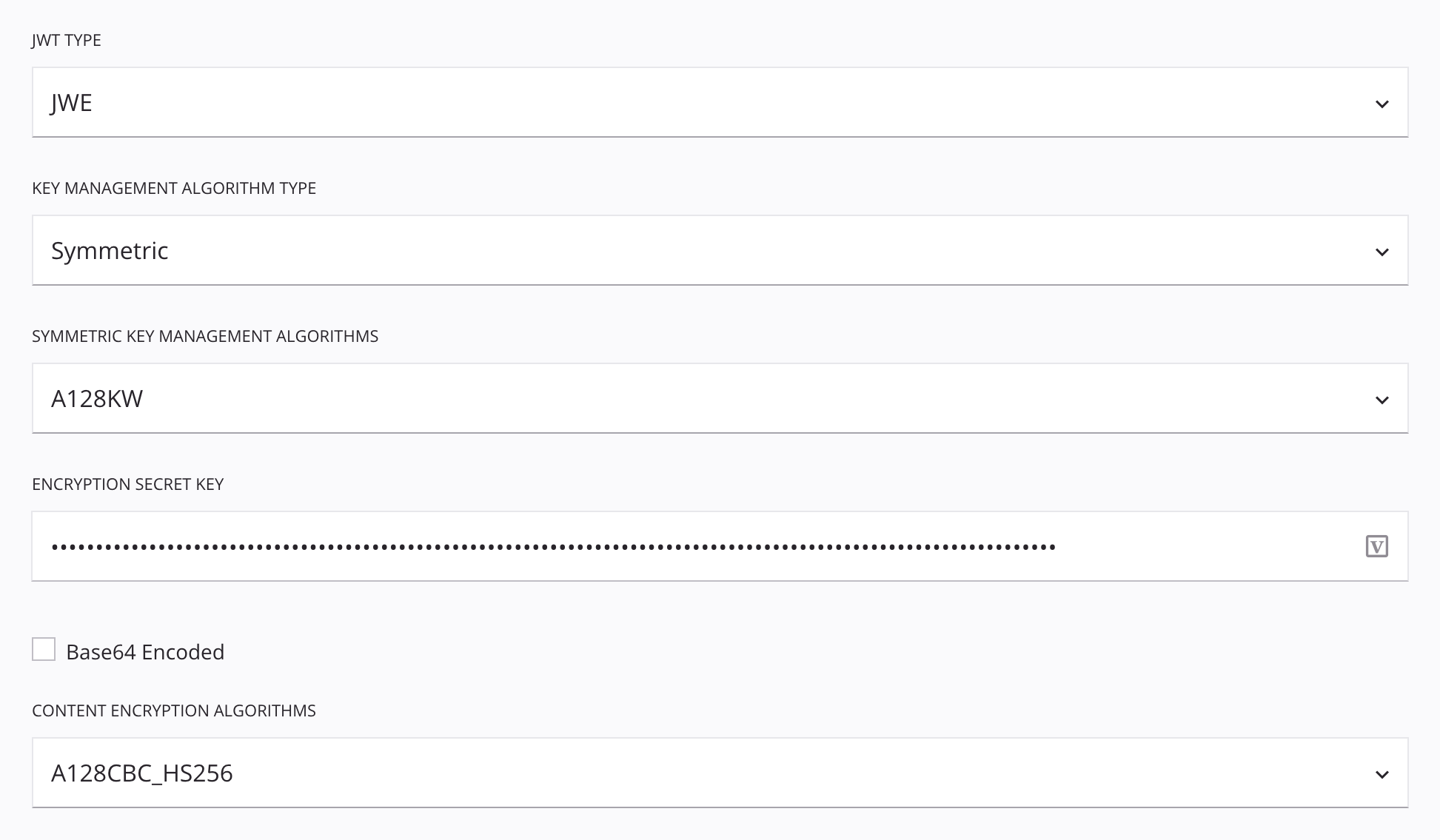 JWT Generate Token activity configuration step 1 jwe sym