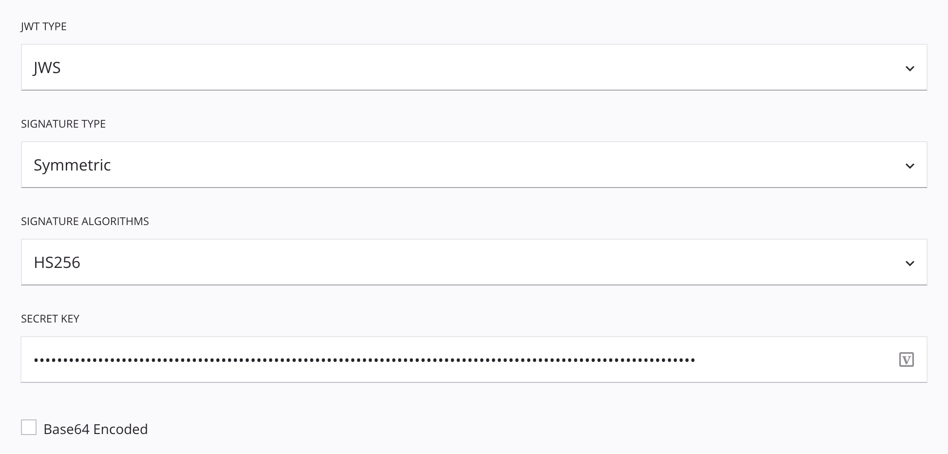 Configuración de la actividad Generar token JWT, paso 1, jws sym