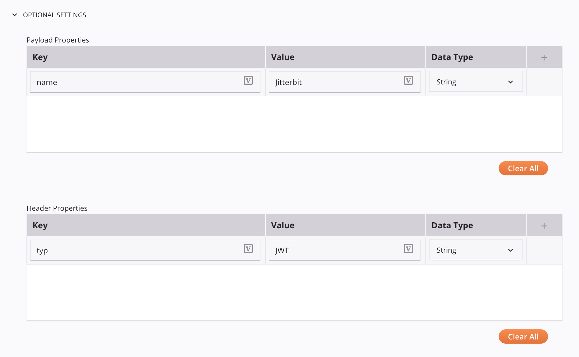 JWT Generate Token activity configuration step 1 optional