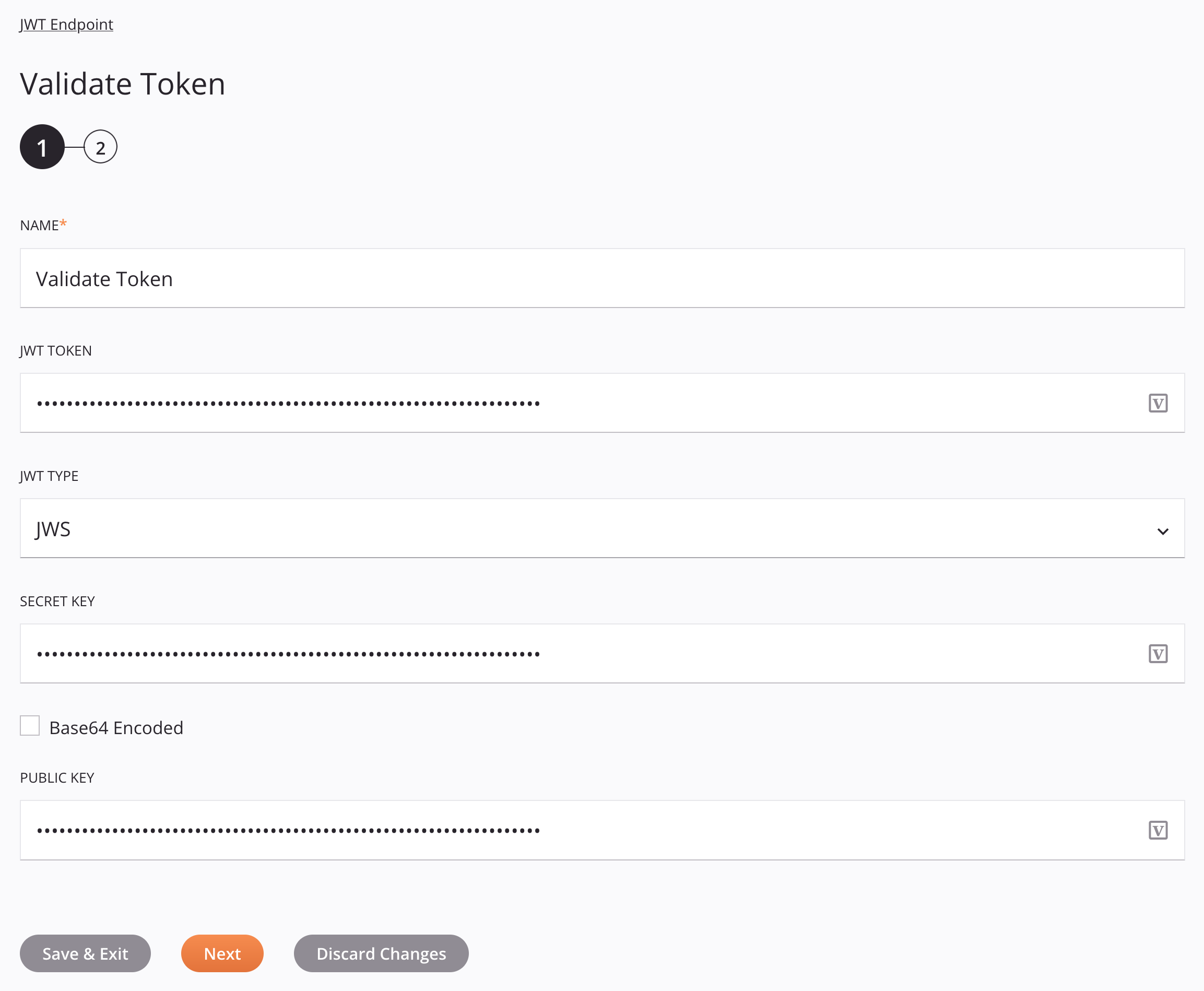 JWT Validate Token activity configuration step 1