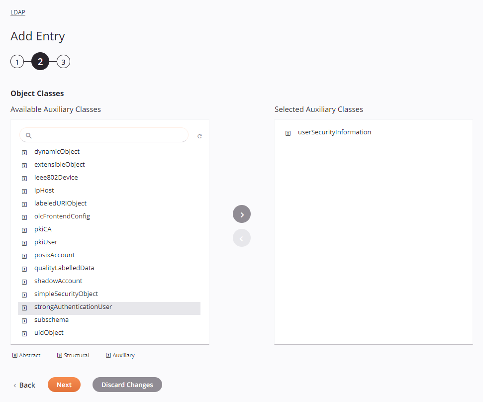 Etapa 2 da configuração da atividade de entrada de adição LDAP