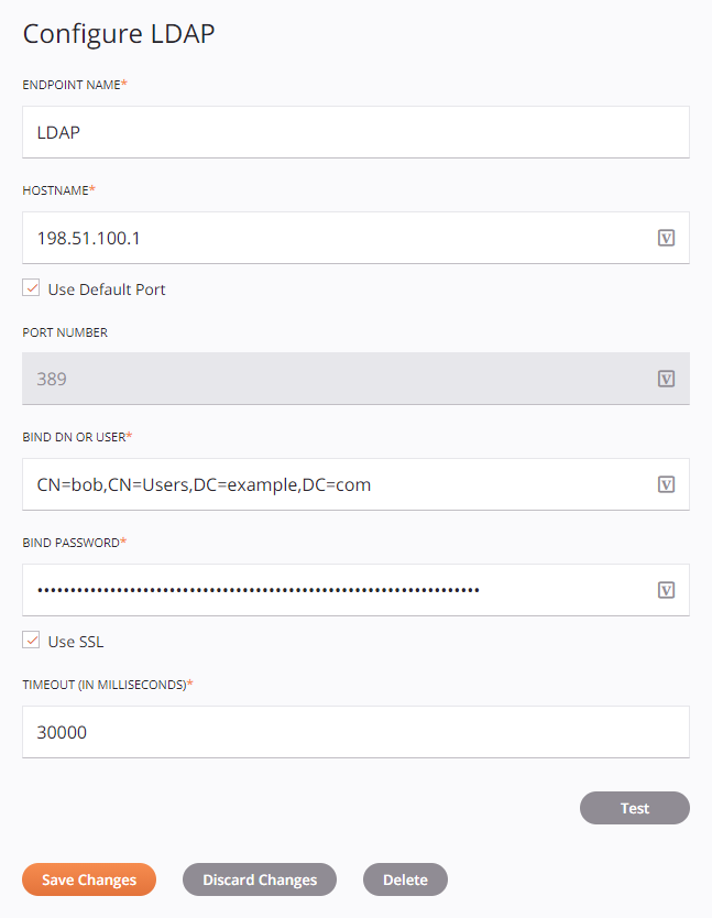 LDAP connection configuration