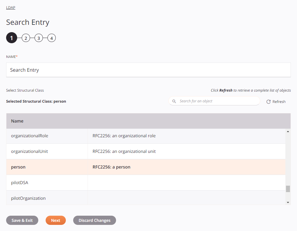 Etapa 1 da configuração da atividade de entrada de pesquisa LDAP