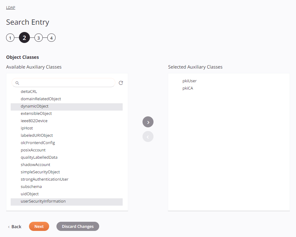 Paso 2 de configuración de la actividad de entrada de búsqueda LDAP