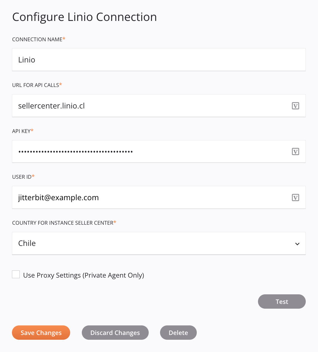 Linio connection configuration