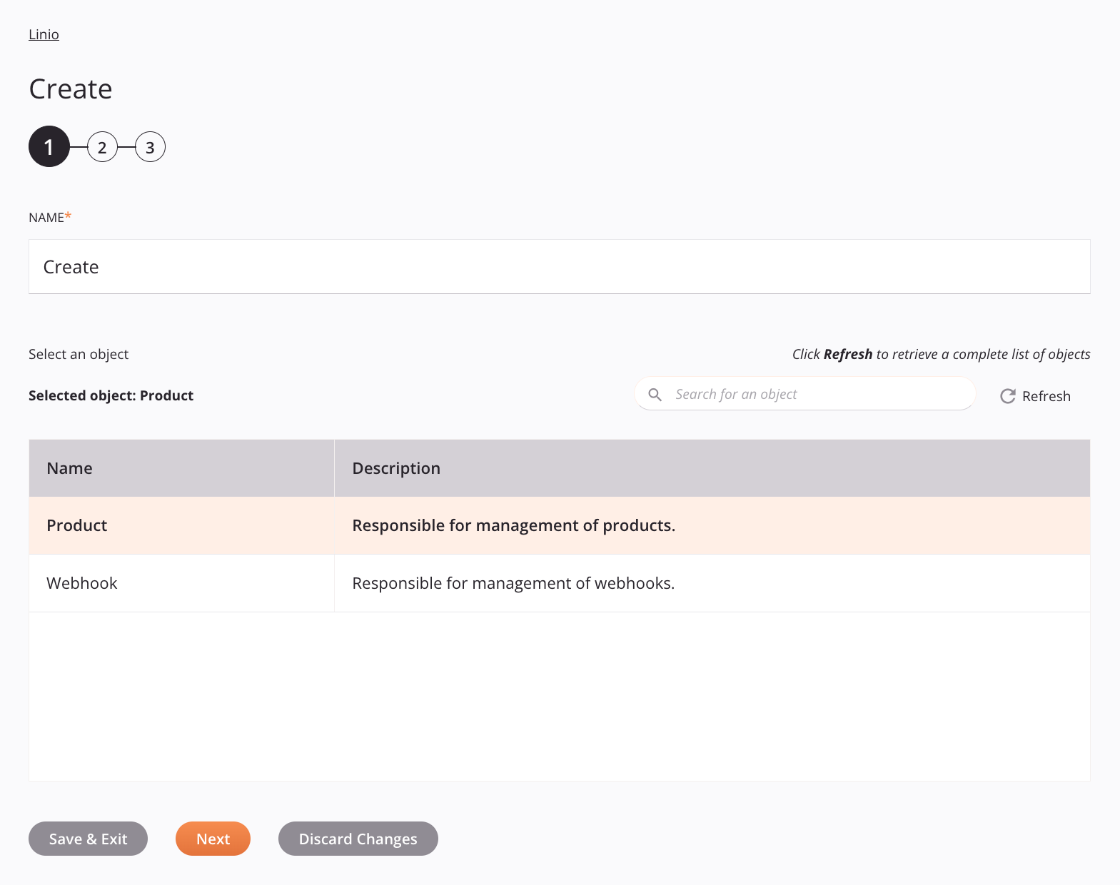 Linio Criar Configuração de Atividade Etapa 1