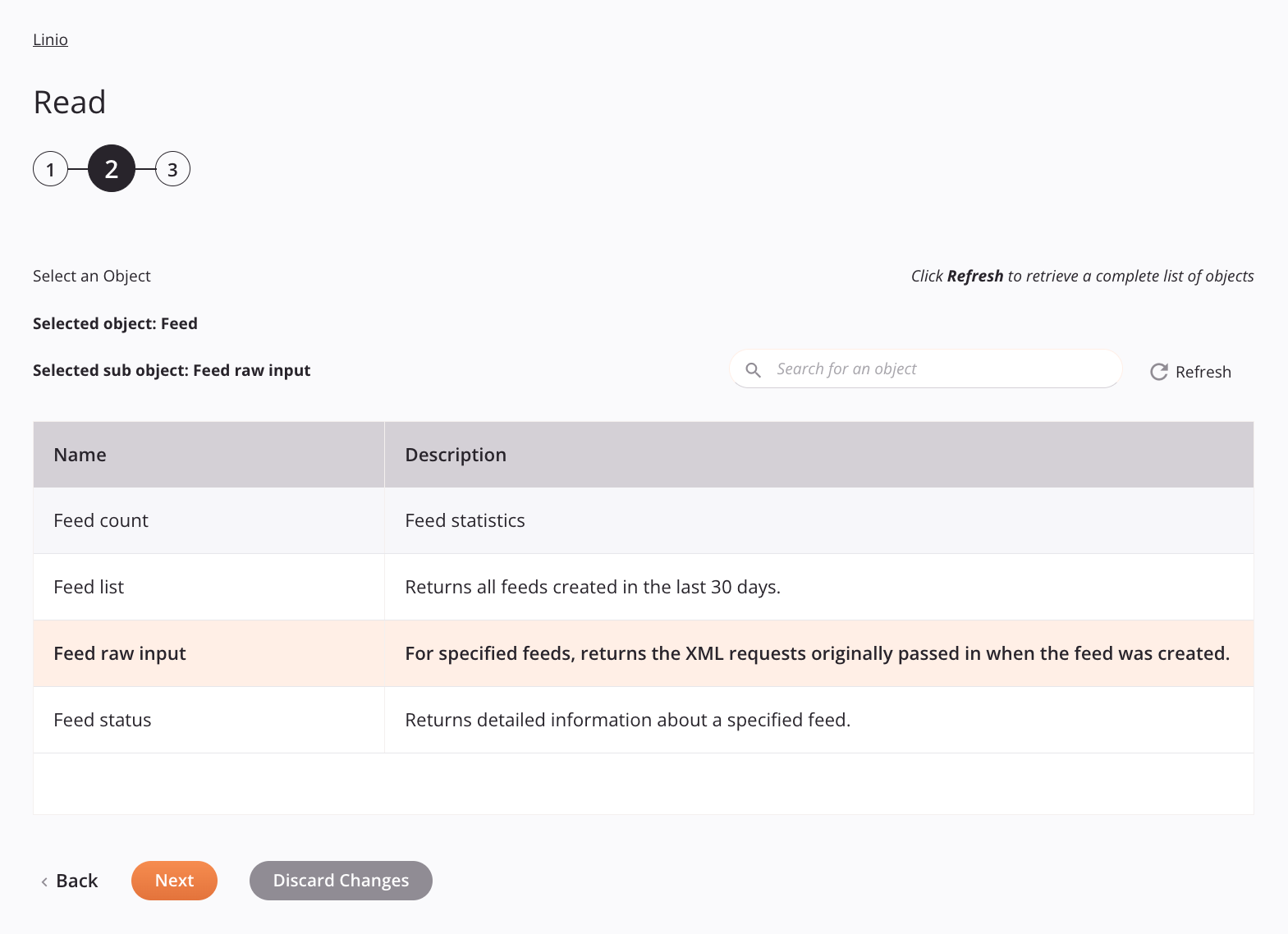 Linio Read activity configuration step 2