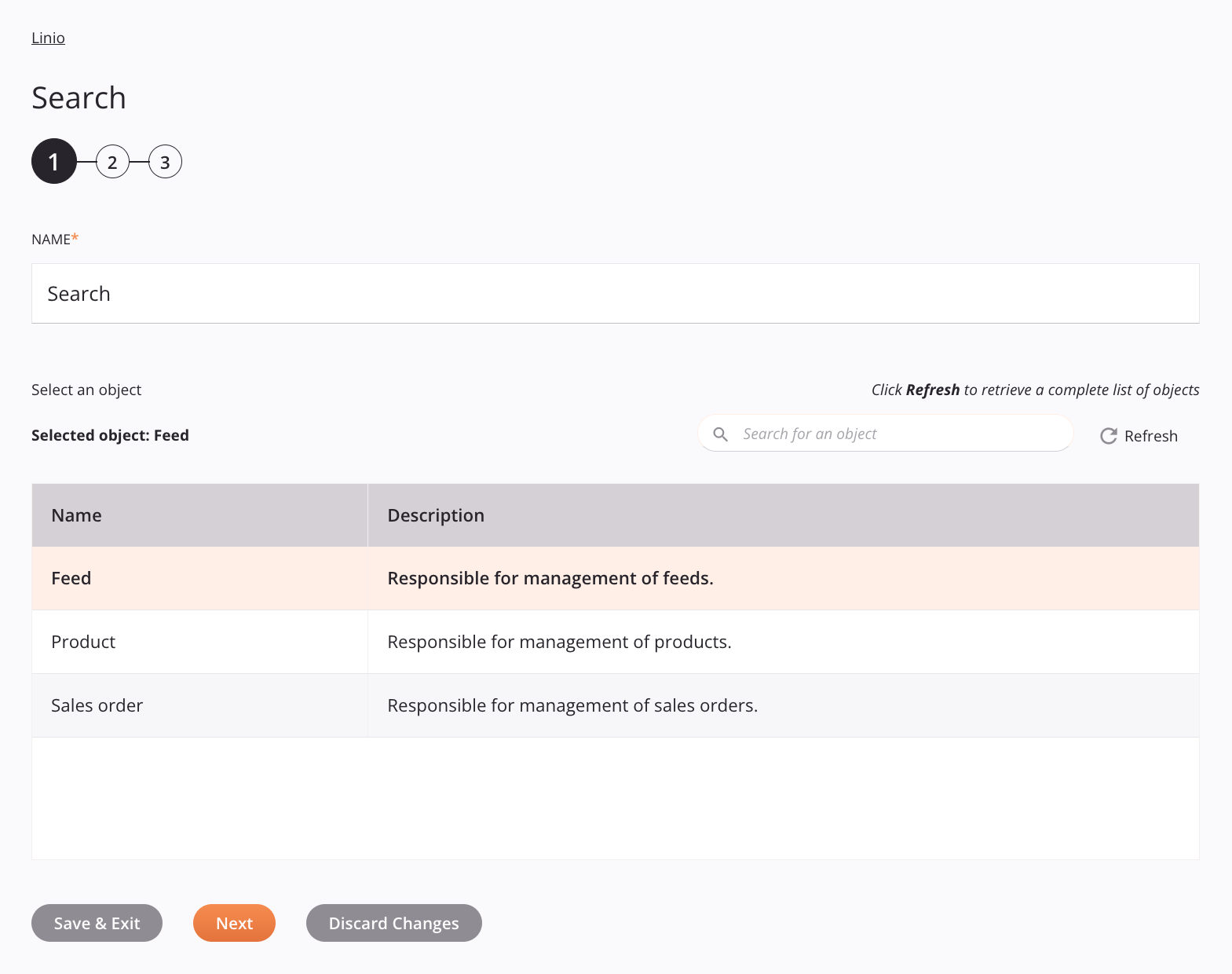 Linio Search activity configuration step 1