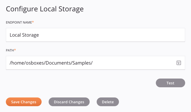 Configuração de conexão de armazenamento local