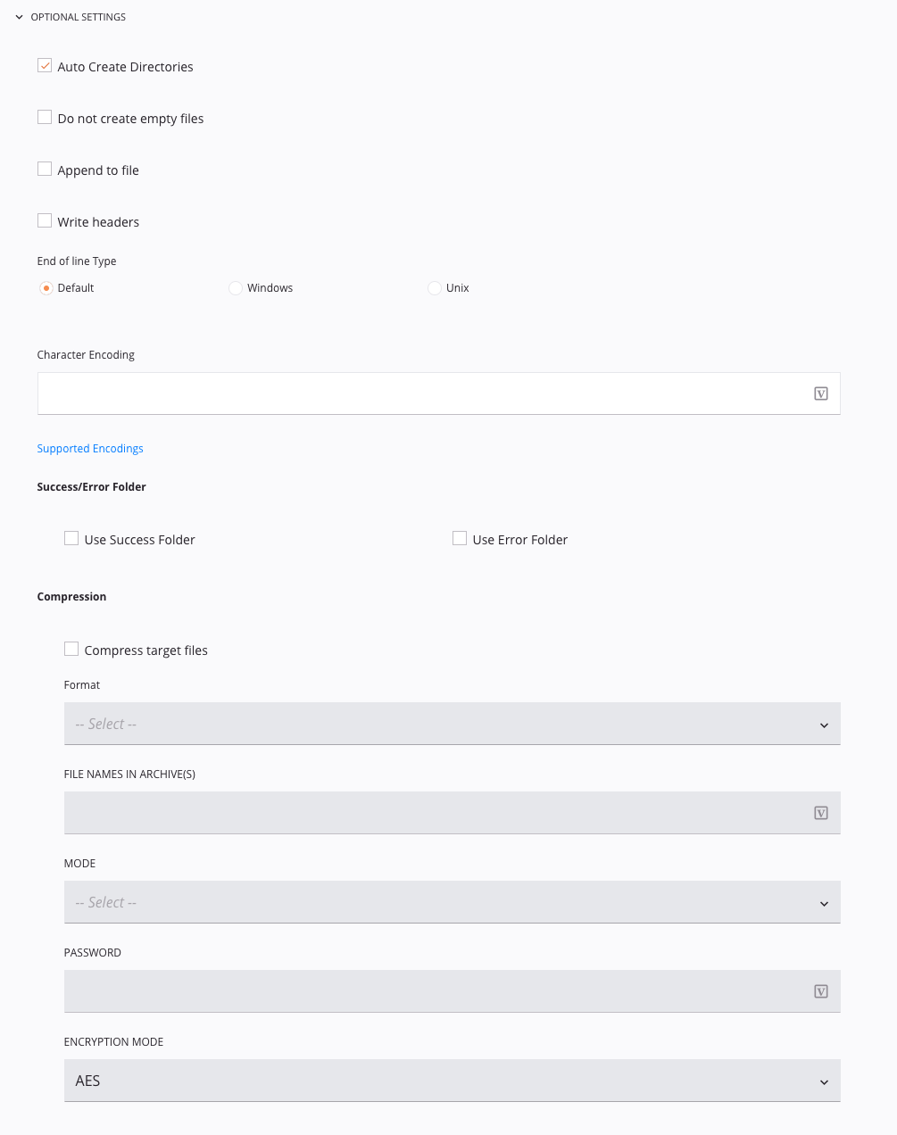 Local Storage Write activity 1 optional settings