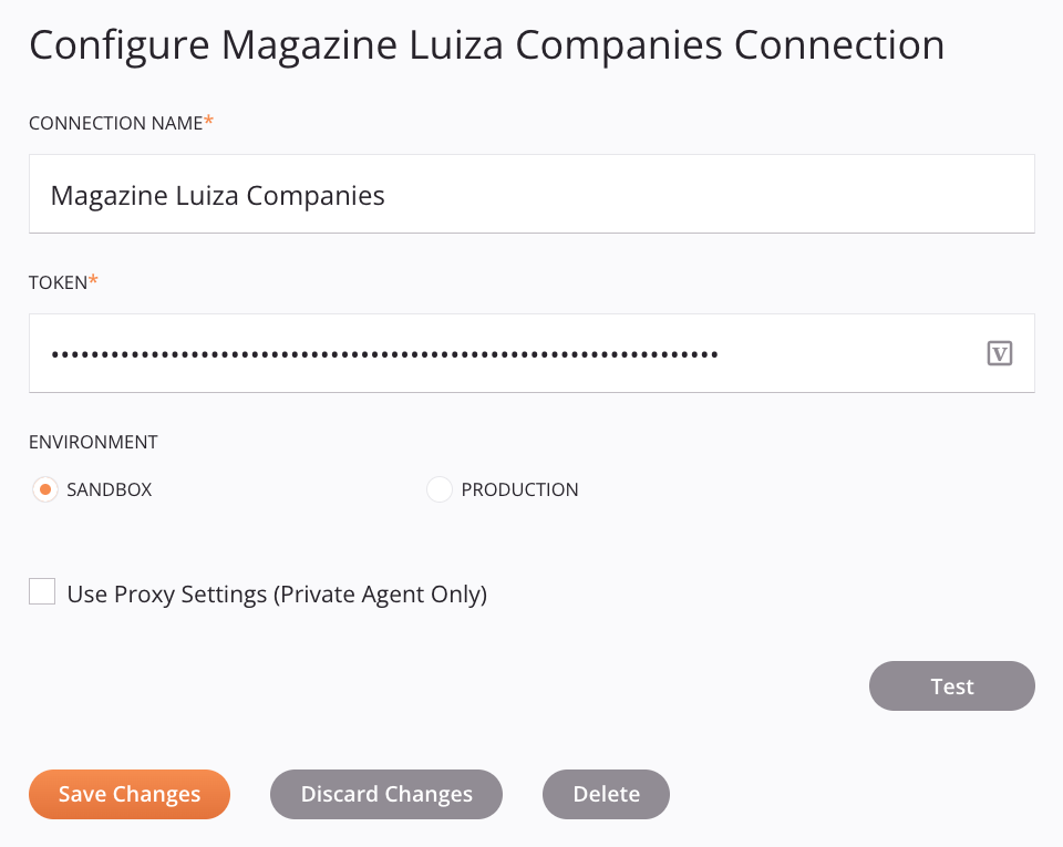 Configuração de conexão do Magazine Luiza Companies