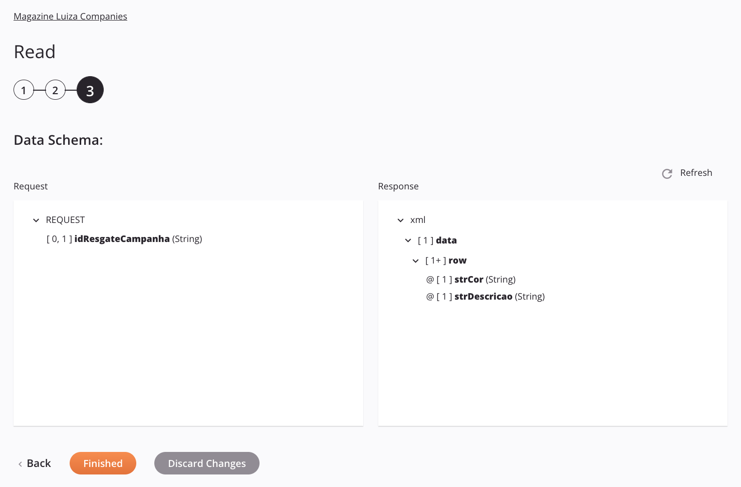 Magazine Luiza Companies Read activity configuration step 3