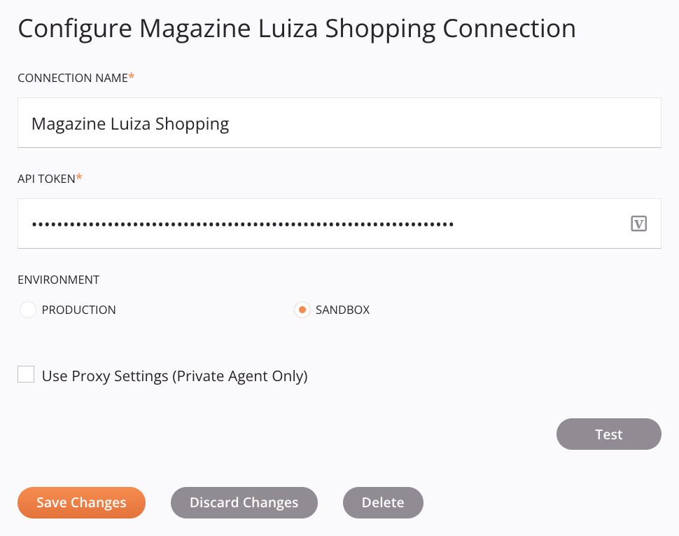 Magazine Luiza Shopping connection configuration