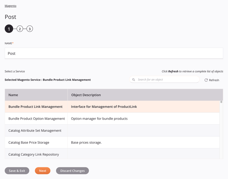 Magento Post activity configuration step 1