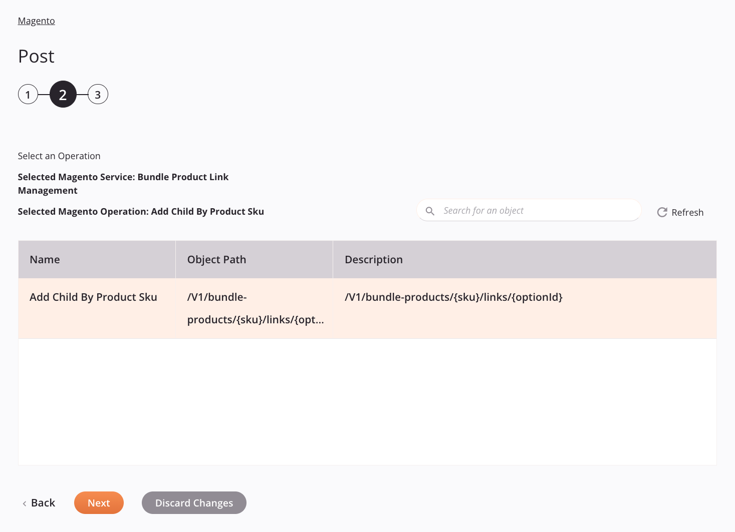 Magento Post activity configuration step 2